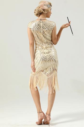 Champagne Sequin Fringe Flapper Dress