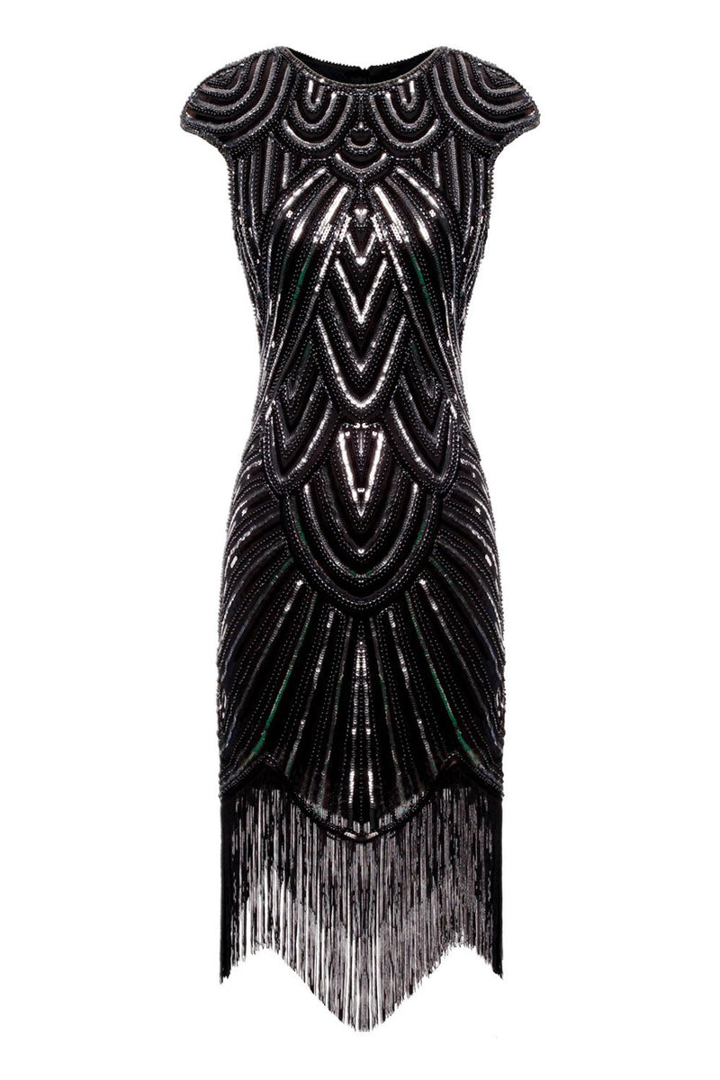 Load image into Gallery viewer, Gold Gatsby Glitter Fringe 1920s Dress