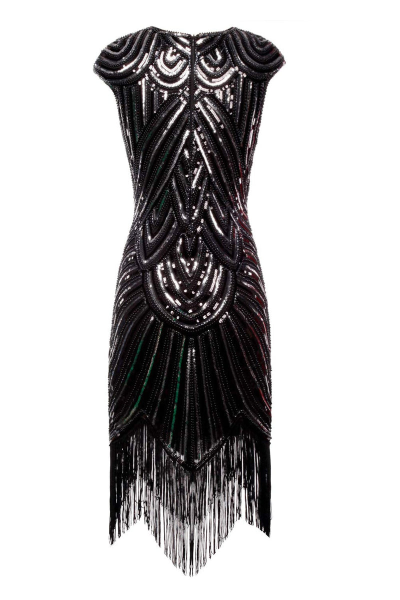 Load image into Gallery viewer, Champagne Sequin Fringe Flapper Dress