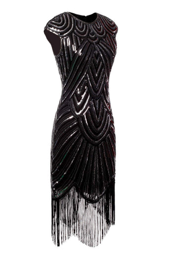 Black Gatsby Glitter Fringe 1920s Dress