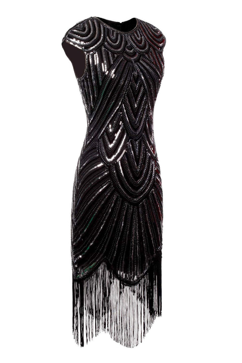 Load image into Gallery viewer, Black Gatsby Glitter Fringe 1920s Dress