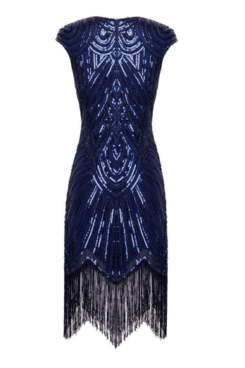 Round Neck Royal Blue Sequins 1920s Dress