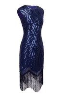Load image into Gallery viewer, Round Neck Royal Blue Sequins 1920s Dress