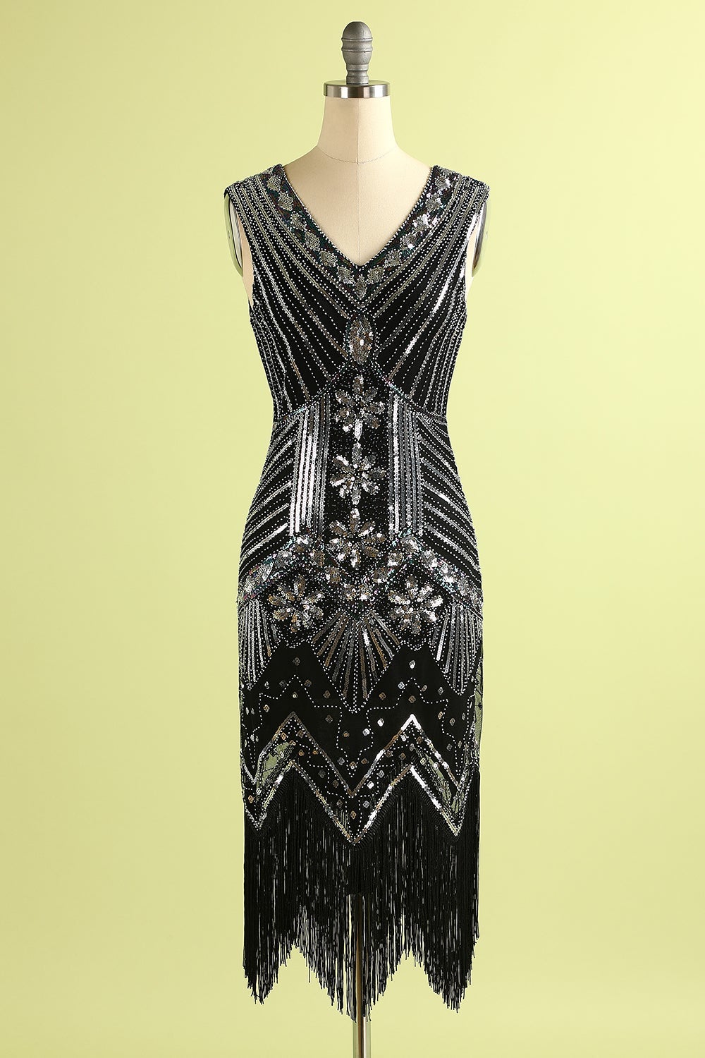 Black and Silver Sequin 1920s Dress