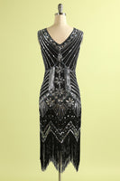Load image into Gallery viewer, Black and Red Sequin 1920s Dress
