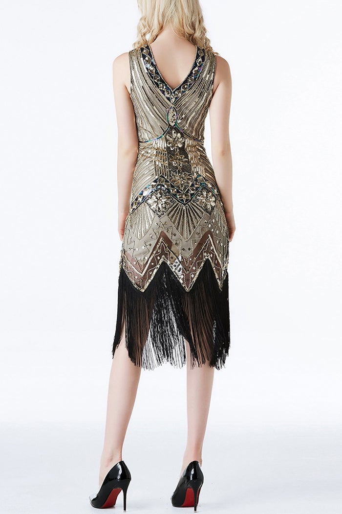 Load image into Gallery viewer, Black and Silver Sequin 1920s Dress