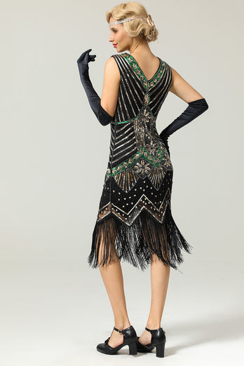 Black and Green Sequin 1920s Dress