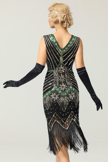 Black and Green Sequin 1920s Dress