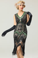Load image into Gallery viewer, Black and Green Sequin 1920s Dress