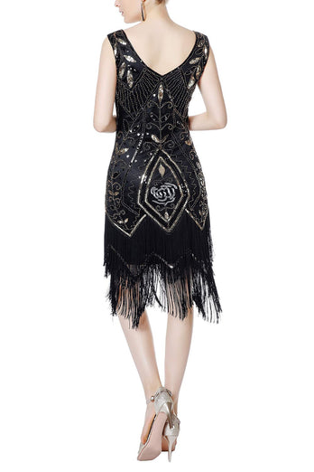 Ivory Sequins Glitter Fringe 1920s Dress