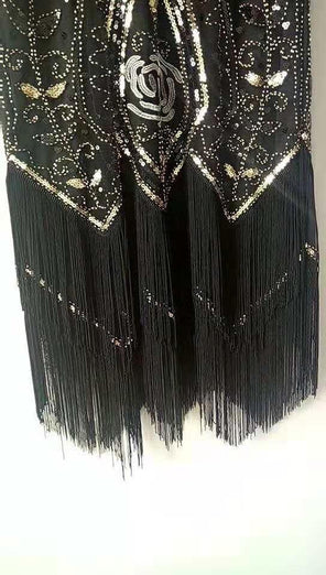 Ivory Sequins Glitter Fringe 1920s Dress