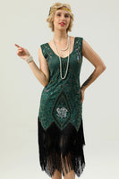 Load image into Gallery viewer, Green Sequins Glitter Fringe 1920s Dress