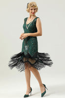 Load image into Gallery viewer, Green Sequins Glitter Fringe 1920s Dress