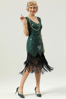 Load image into Gallery viewer, Green Sequins Glitter Fringe 1920s Dress