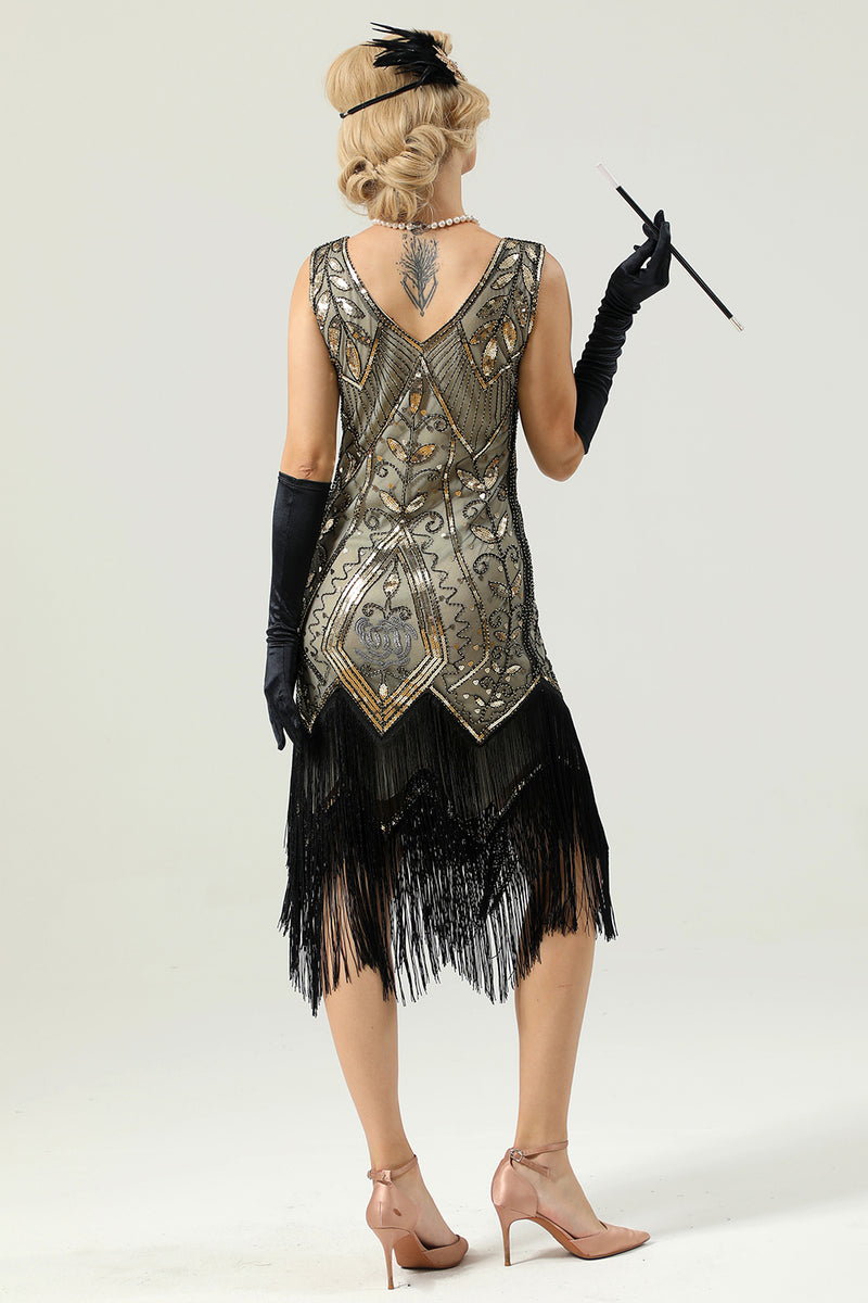 Load image into Gallery viewer, Ivory Sequins Glitter Fringe 1920s Dress