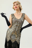 Load image into Gallery viewer, Green Sequins Glitter Fringe 1920s Dress
