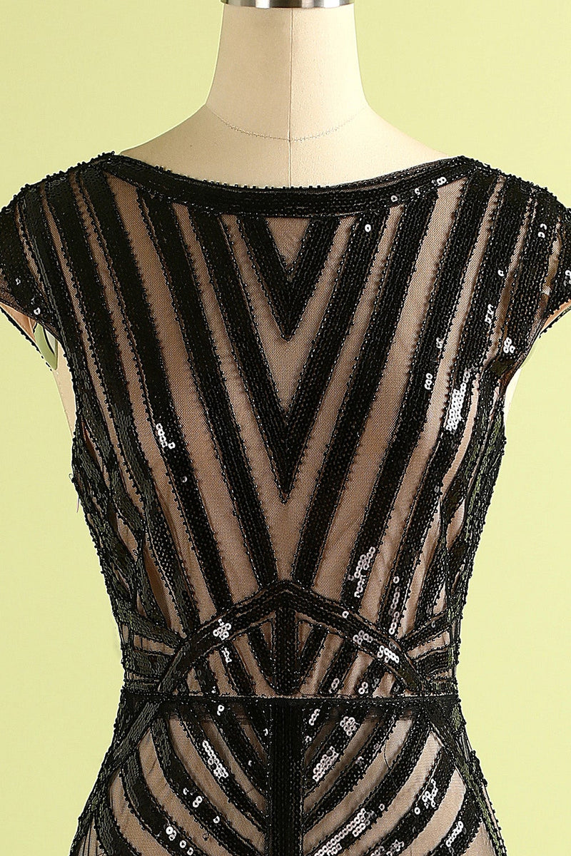 Load image into Gallery viewer, Black and Gold Mermaid 1920s Sequined Flapper Dress