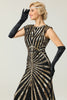 Load image into Gallery viewer, Black and Gold Mermaid 1920s Sequined Flapper Dress