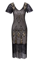 Load image into Gallery viewer, Black Sequin Fringe 1920s Dress