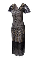 Load image into Gallery viewer, Black Sequin Fringe 1920s Dress