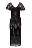 Load image into Gallery viewer, Black Sequin Fringe 1920s Dress