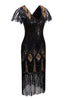 Load image into Gallery viewer, Black Sequin Fringe 1920s Dress