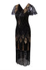 Load image into Gallery viewer, Black Sequin Fringe 1920s Dress