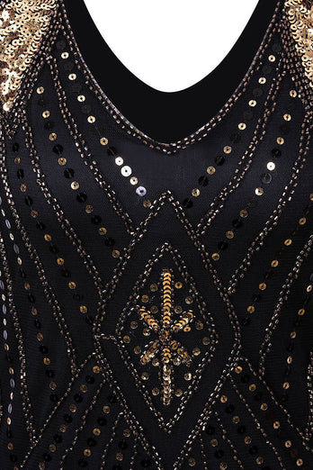 Black and Gold Sequin 1920s Dress