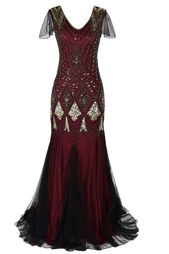 Burgundy Long Sequin 1920s Dress