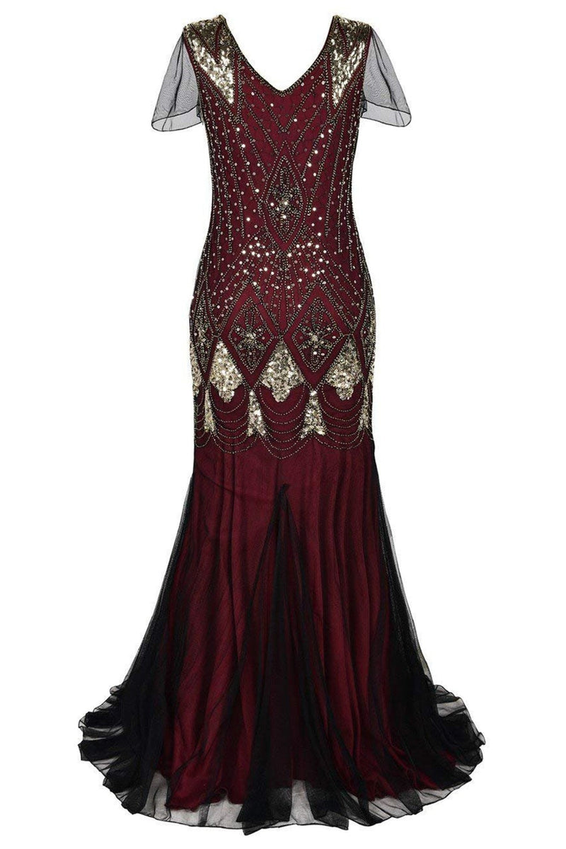 Load image into Gallery viewer, Black and Gold Long Sequin 1920s Dress