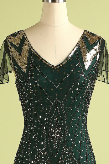 Black and Gold Long Sequin 1920s Dress