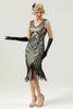 Load image into Gallery viewer, Black V Neck Sequin 1920s Flapper Dress