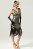 Load image into Gallery viewer, Black and Gold V Neck Sequin 1920s Flapper Dress