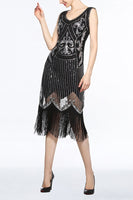 Load image into Gallery viewer, Navy 1920s Fringe Sequin Flapper Dress