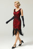 Load image into Gallery viewer, Red and Black Deep V Neck Flapper 1920s Dress