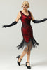 Load image into Gallery viewer, Black Deep V Neck Flapper 1920s Dress