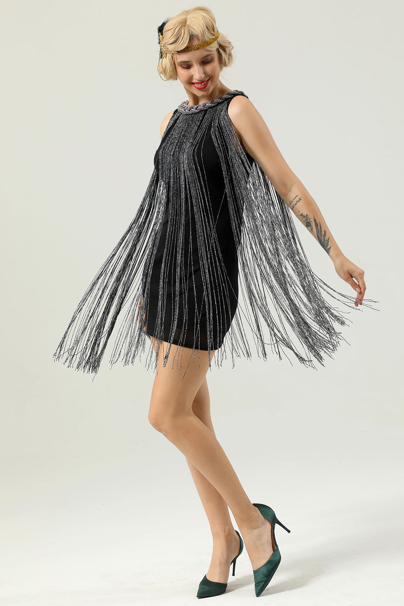 Load image into Gallery viewer, Black Sequin Sleeveless 1920s Gatsby Dress