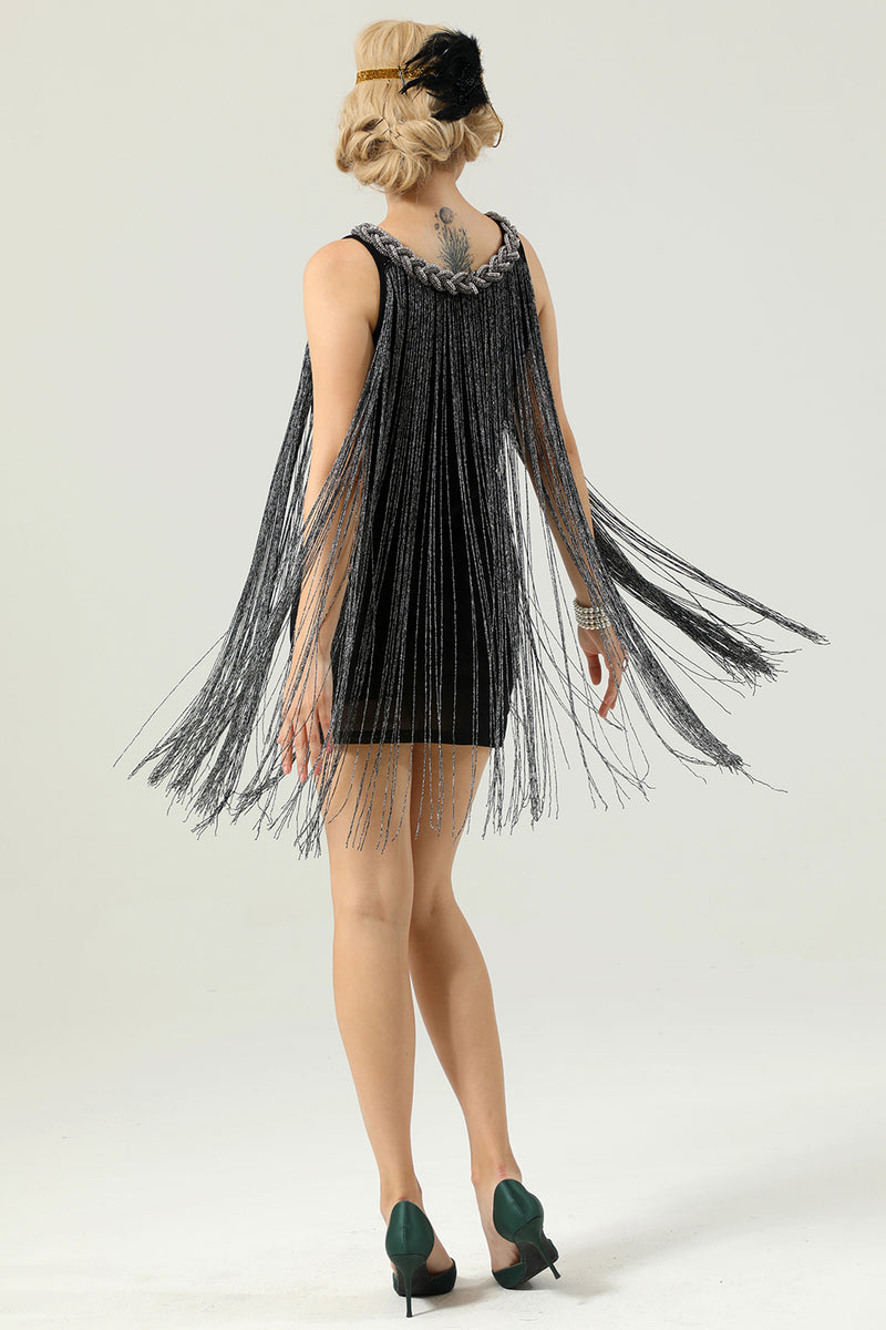 Load image into Gallery viewer, Black Sequin Sleeveless 1920s Gatsby Dress