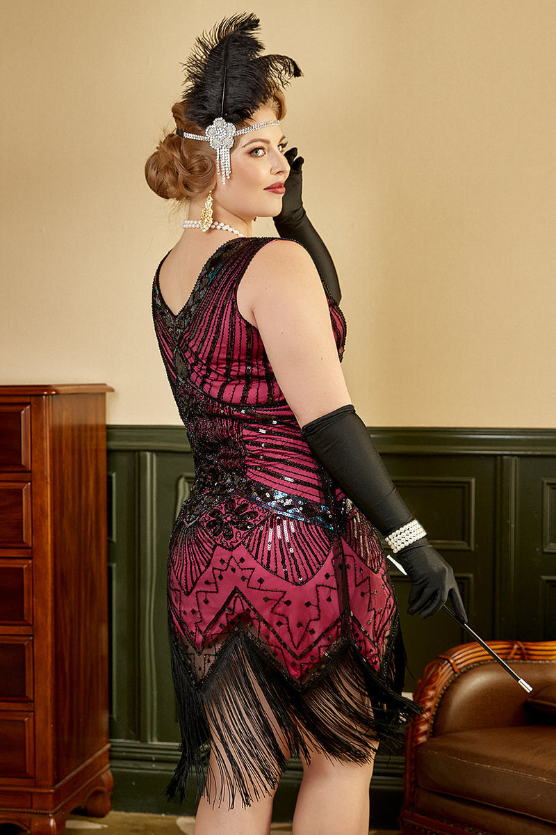 Load image into Gallery viewer, Sequin Dark Green Plus Size 1920s Flapper Dress