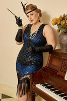 Load image into Gallery viewer, Sequin Royal Blue Plus Size 1920s Flapper Dress