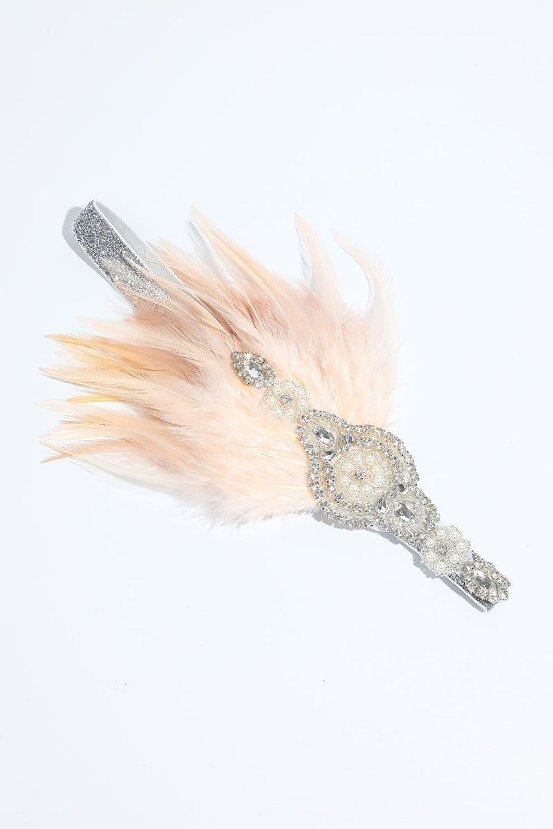 Load image into Gallery viewer, Blush 1920s Beaded Sequin Headband with Feather