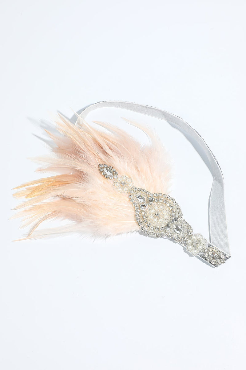 Load image into Gallery viewer, Blush 1920s Beaded Sequin Headband with Feather