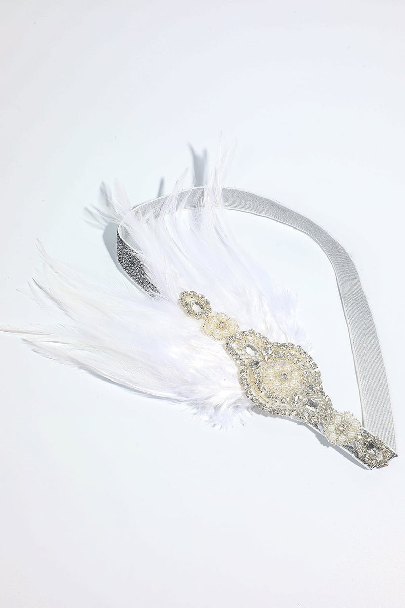 Load image into Gallery viewer, Blush 1920s Beaded Sequin Headband with Feather