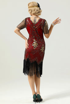 Beaded Red Sequin 1920s Dress with Sleeves