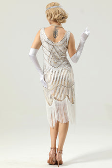 1920 Retro White Sequins Fringe Dress