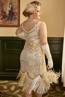 Load image into Gallery viewer, Apricot Sequin Fringes Plus Size 1920s Flapper Dress