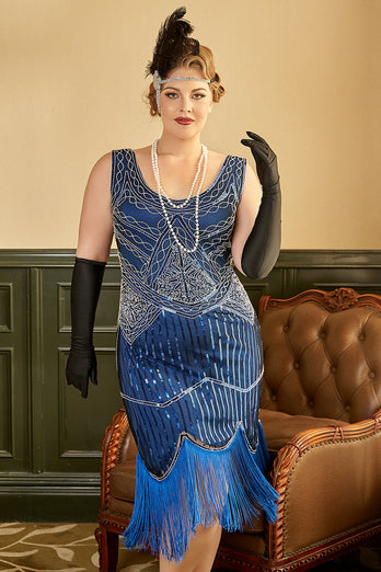 Royal Blue Plus Size 1920s Dress With Tassel