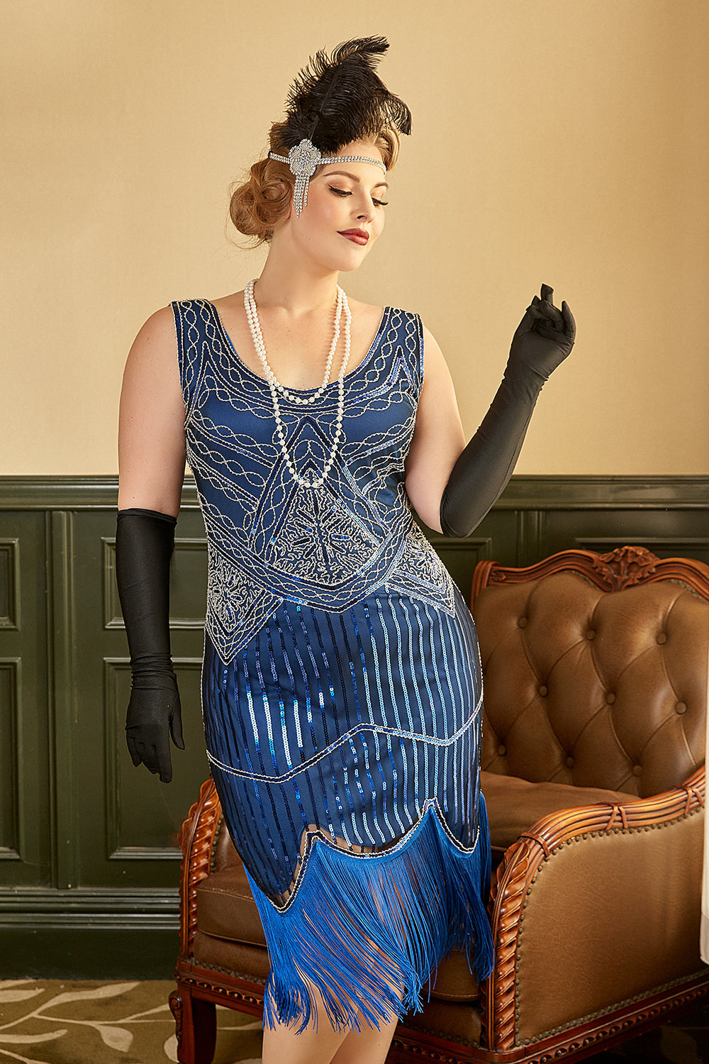 Royal Blue Plus Size 1920s Dress With Tassel