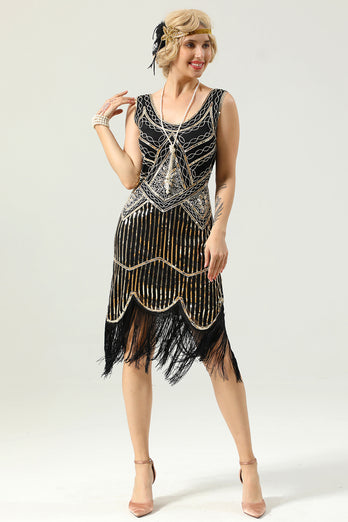 1920 Retro White Sequins Fringe Dress