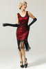 Load image into Gallery viewer, Red and Black Deep V Neck Flapper 1920s Dress